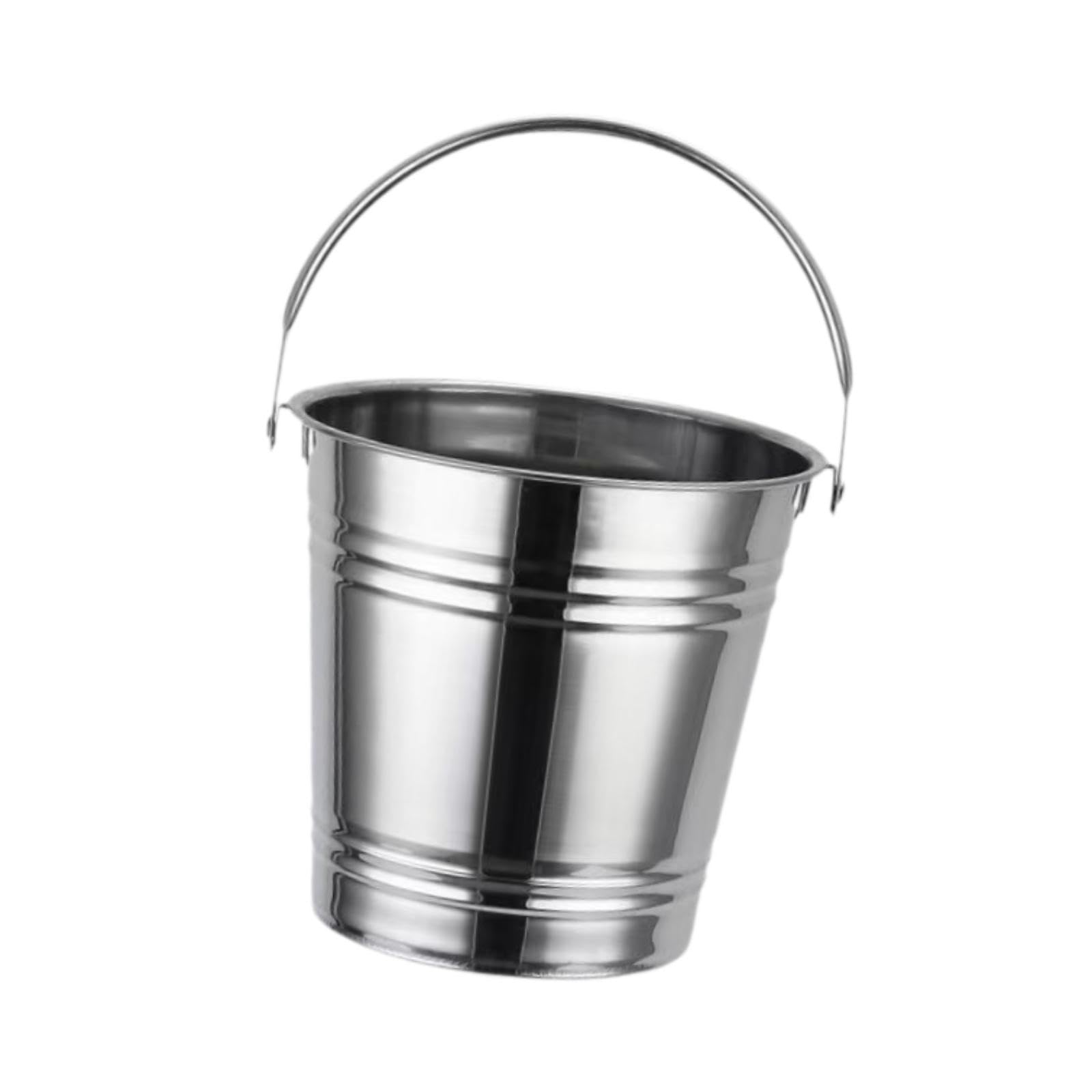 Cubeta de hielo de acero inoxidable de 20 cm con asa firme: balde multifunción portátil