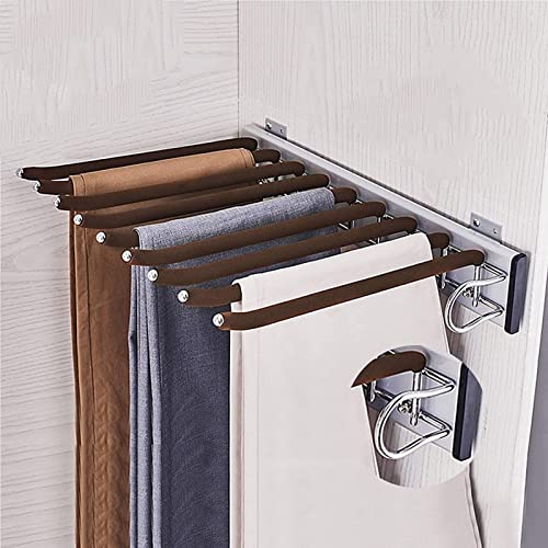 Porte-pantalons coulissant type tiroir avec 9 bras en acier pour placard