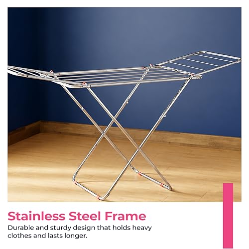Image of Lifelong Stainless Steel Butterfly Cloth Dryer Stand | Foldable, Portable & Rust-Resistant Clothes Drying Rack | Indoor & Outdoor Laundry Stand with Multiple Rods for Quick Drying |Space-Saving Design