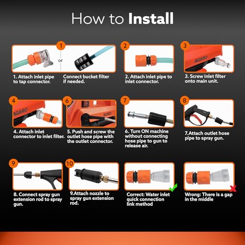 Image of AGARO Icon High Pressure Washer, Car Washer, 1800 Watts Motor, 125 Bars, 6.5L /Min Flow Rate, 8 Meters Outlet Hose, Portable, Car, Bike and Home Cleaning Purpose, Red