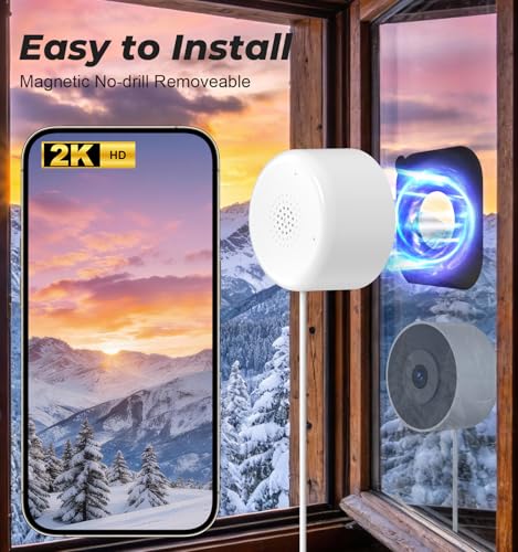 Image of 4MP /2K Window Security Camera 4Packs, No Drill 5G&2.4G WiFi Indoor Cameras for Home Security Monitoring Outdoor through Glass, Color Night Vision, 24 /7 AI Human Detection, Apt. Easy Mag. Stick Install
