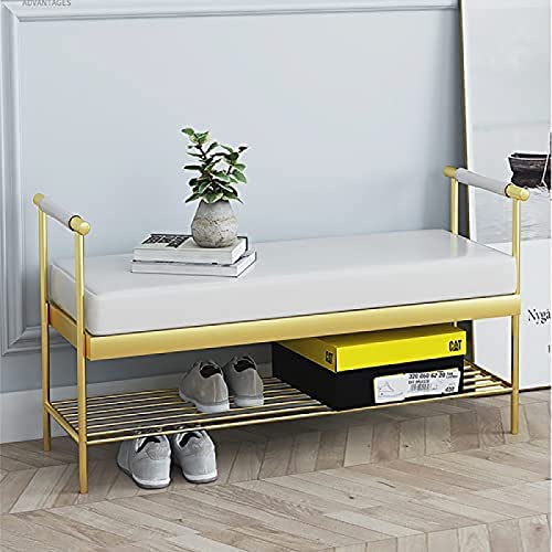 Lujoso Banco De Entrada con Reposabrazos,Banco De Zapatos Tapizado Engrosado Organizador De Zapatos Banco De Zapatero,Banco De Extremo De Cama Moderno,Cuero Sintético Blanco,80X40X45Cm