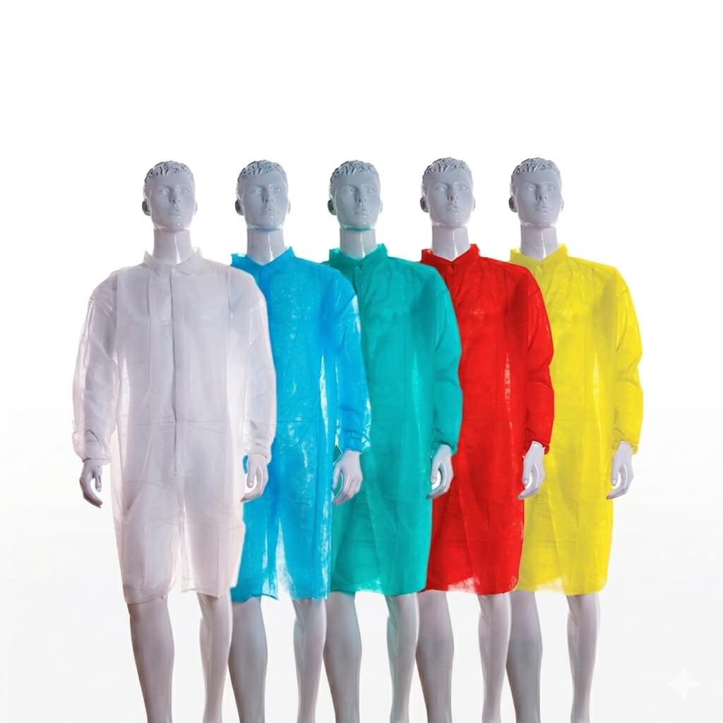100 uds Batas desechables PP 30g XL con 4 velcros, transpirables, hipoalergénicas, repelentes al agua, colores blanco azul verde rojo amarillo, uso sanitario profesional (Verde)