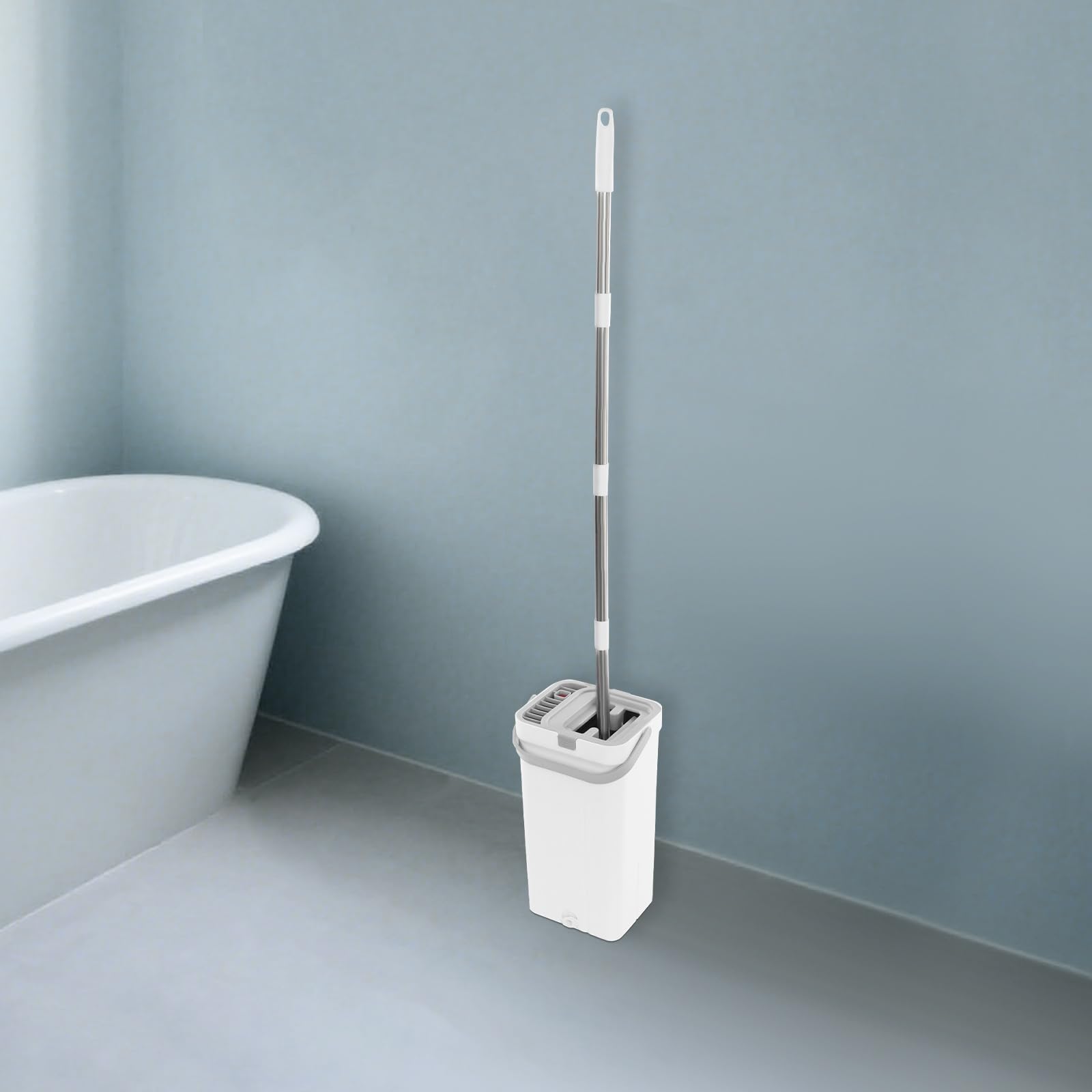 Fregona plana con cubo ABS microfibra giratoria 360° para cocina | Cubo de doble compartimento con rascador flotante, ideal para cocina, baño, paredes y ventanas