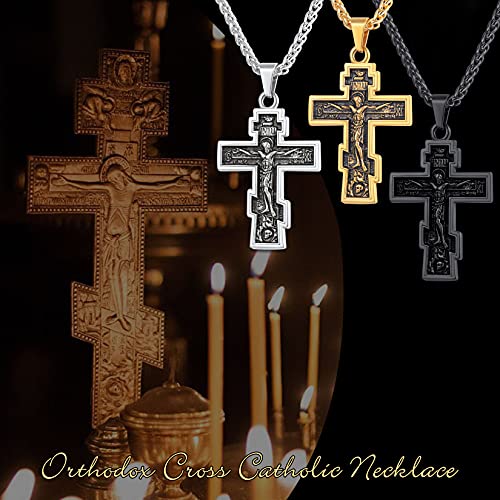 U7 Pingente de cruz ortodoxa russa/mãos orando/sinal de Ichthys para homens e mulheres aço inoxidáve