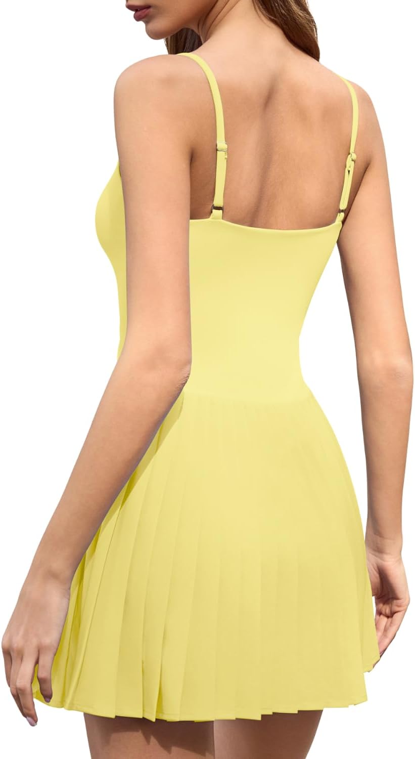 QINSEN Women's Tennis Dress Built-in Shorts Sleeveless Pleated Athletic Golf Dress High Waist Workout Pickleball Outfits
