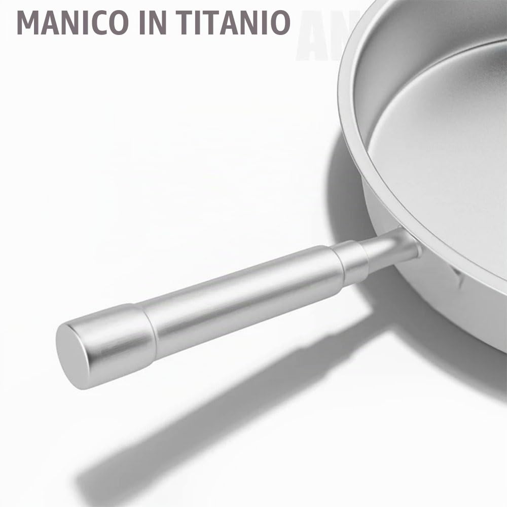 Padella in Titanio Puro Antiaderente da 28 cm, Fondo Piatto, Utensili per Cucina