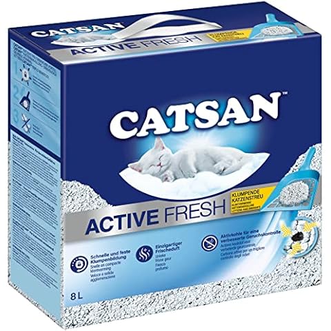 CATSAN Active Fresh - Katzenstreu aus Naturton mit Aktivkohle - Effektive Bindung von Geruch und Feuchtigkeit - 1 x 8 Liter Cover