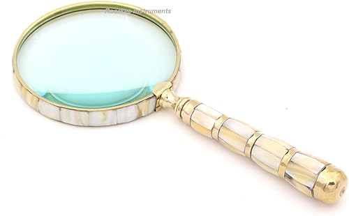 Miniatura 3 de Lupa de nácar  Lupa de aumento de 10 veces  Lupa de latón hecha a mano con lente de vidrio de 4 pulgadas, estilo antiguo para leer, visión de