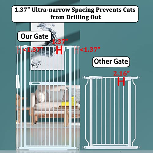 WAOWAO 55.11" Extra Tall Cat Pet Gate 42.91-45.66" Wide Pressure Mounted Walk Through Swing Auto Close Safety White Metal Kids Dog Pet Puppy Cat for Indoor Stairs,Doorways, Kitchen