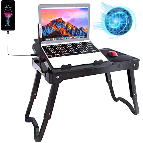 DUMALD- Mesa para Cama - Mesa para Portatil Cama - Ventilador USB, LED & 3...