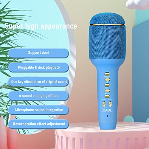 Image of VRJTEC Mini Portable Blue Mic - Wireless & Multifunctional2 in 1 Microphone with Speaker, Long Hours Battery Life + USB Charging + Card Slot + Aux Port for Karoke Singing, Parties