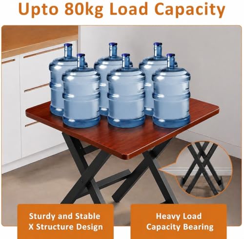 Image of Multi-Purpose Portable & Foldable Wooden Dining Table Desk for Living Room | Bed Room | Made with Engineered Plywood top and Powder Coated Finish for Home & Office (Coffee Brown)