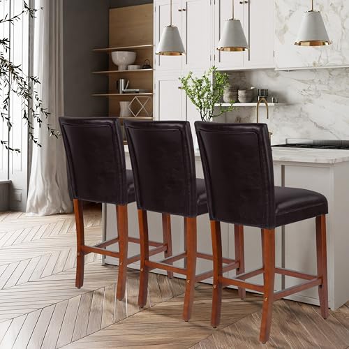 Image of HomePop Counter Stool, 29-Inch, Dark Brown Faux Leather