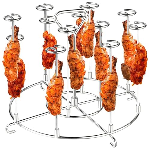 304 Stainless Steel Air Fryer Skewer Stand Dishwasher Safe Vertical Skewer Air Fryer Accessories for BBQ Grill Kabobs Chicken Meat Seafood (12 Short Skewers)
