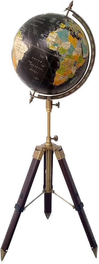 World Globes for Adults | Decorative Large World Globe with Stand 12 inch, with Tripod Stand, Adjustable Height-Black
