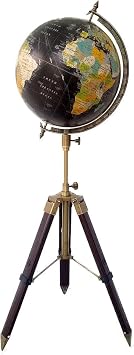 World Globes for Adults | Decorative Large World Globe with Stand 12 inch, with Tripod Stand, Adjustable Height-Black