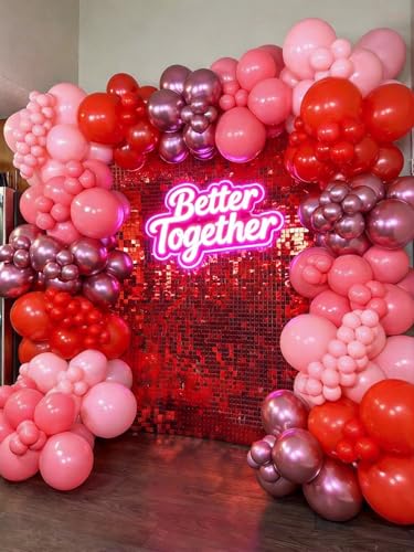 Image of Red Shimmer Wall Backdrop 48 Panels Cover 6 x 8 Ft, Photo Backdrops for Wedding,Anniversary,Birthday,Party Decoration