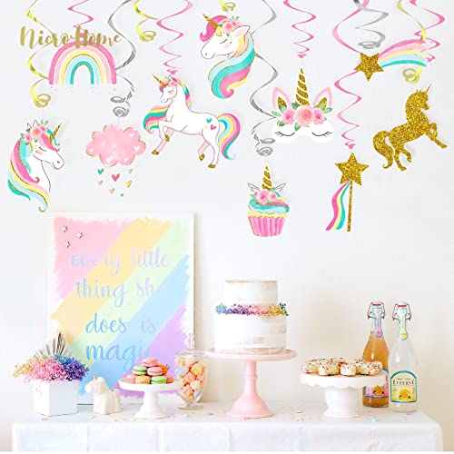 Nicrohome Unicorn Party Decorations, 30Pcs Unicorn Hanging Swirl With Glitter Cardboard, Unicorn Birthday Decorations For Girls #TOP5
