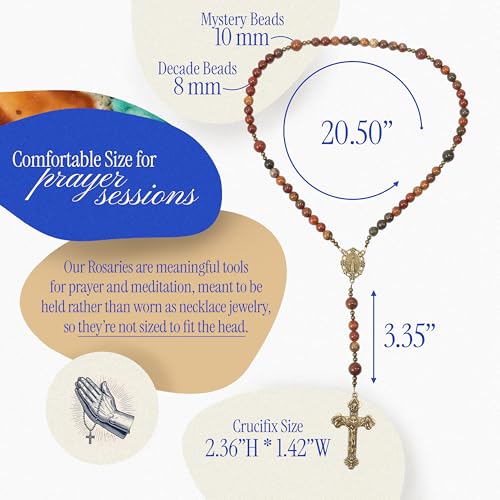 Exquisite Handmade Catholic Rosary Beads with Miraculous Medal and Holy Trinity Crucifix – 8mm Decade Beads – 10mm Mystery Beads - for Men, Women and Children2