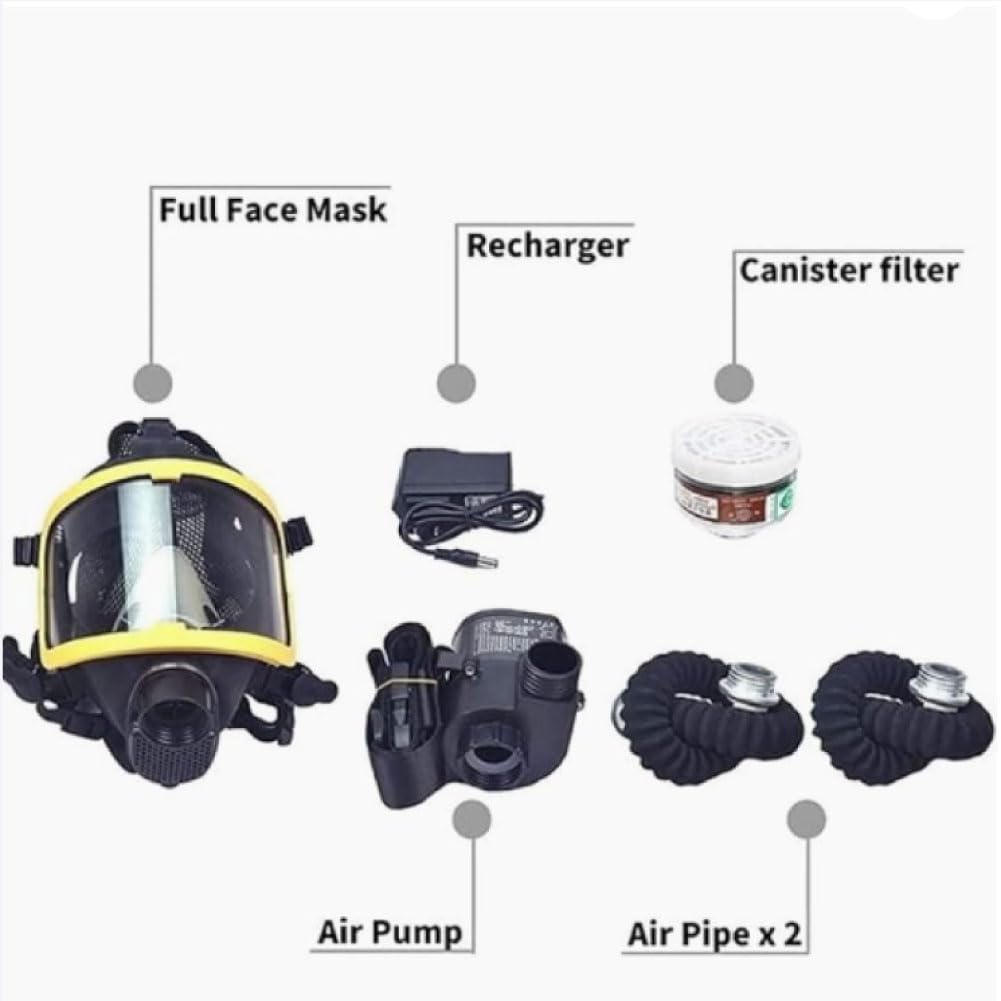 Sistema de ventilación de Flujo Constante eléctrico - para respiradores químicos de Cara Completa utilizados con insecticidas, filtros de Silicona, Soldadura en Laboratorio y Recubrimiento