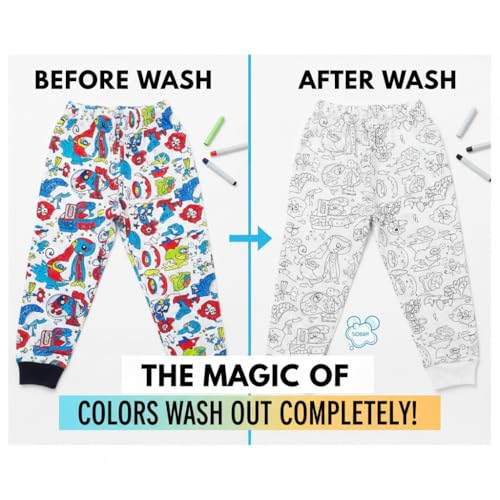 Image of Soft Lycra Reusable Kids T-Shirt & Pant Set with 10 Washable Marker Pens | DIY Coloring Clothes for Boys & Girls | Reusable Creative Pajama Gift Set(4-5 Year) (Fun and Sun)