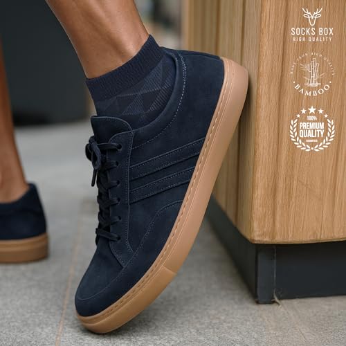 Mens Ankle Socks, Premium Quality Bamboo Rayon Ankle Socks, Patterned, 5 Pairs, Gift Box, Size 8-143