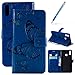 Produktbild Robinsoni Kompatibel mit Huawei Honor 8X Hülle Leder Handytasche,3D Relief Schmetterling Muster PU Lederhülle Brieftasche Schutzhülle Flip Case Ständer Etui Wallet Tasche Klapphülle,Blau
