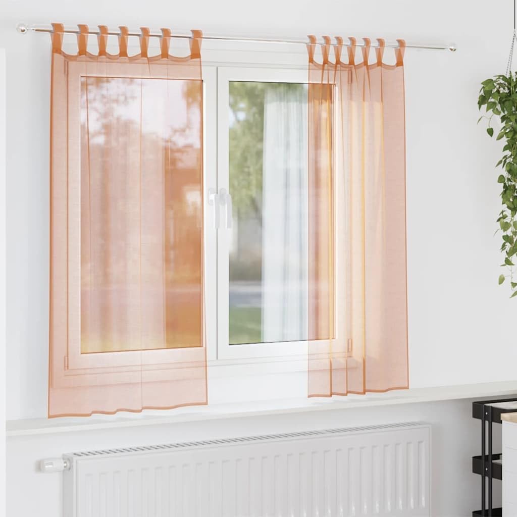 Voile Vorhänge mit Schlaufen Terrakottarot 2 Stück 140x140 cm halbtransparenter Fenstervorhang für Wohnzimmer Schlafzimmer Balkon Terrasse mit Sichtschutz und Sonnenschutz
