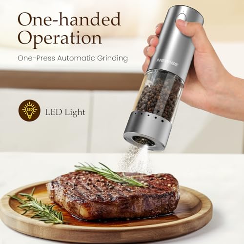 Electric Salt and Pepper Grinder Set - Christmas Kitchen Gift, Rechargeable with LED Lights, Stainless Steel Automatic Mill, Adjustable Coarseness, Large Capacity, Silver - Image 4