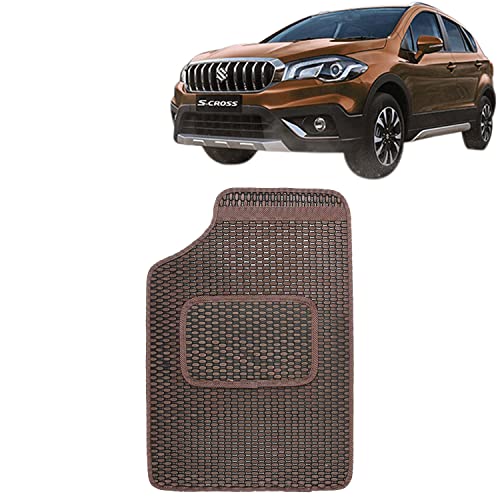 Image of Kingsway Dotted Design Car Floor Foot Mats Universal Fit for Maruti Suzuki S Cross, Model Year : 2020 Onwards, Water and Dustproof, Color Brown, Set of 5 Pieces