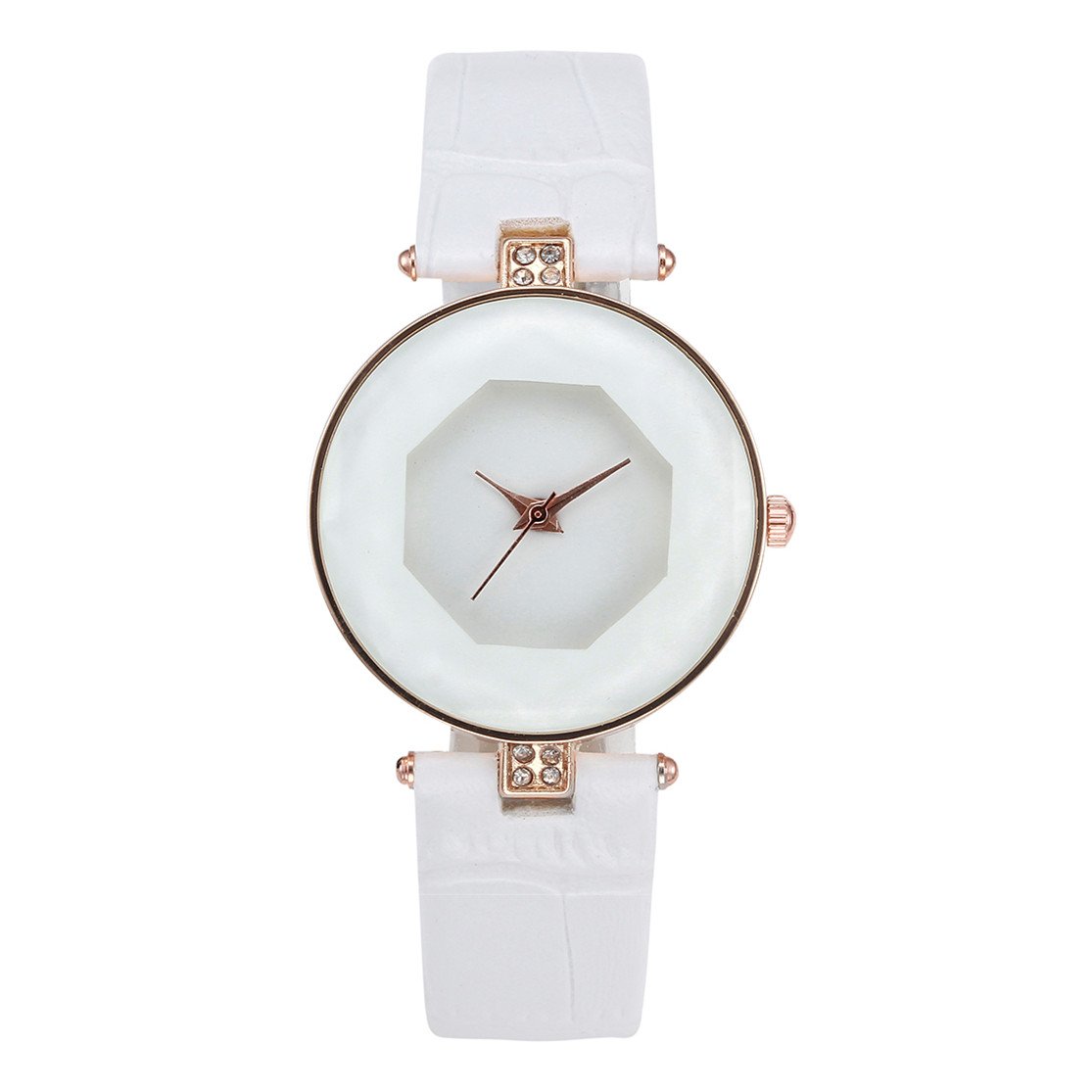 ITHANO Diamond Cut Glass Round White Dial Rose Gold Case White Strap Analogue Women Wrist Watch - ITDCRSWH01 (B07DFD7GMD) Amazon Price History, Amazon Price Tracker