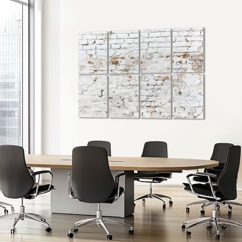 8 Pack Paneles Acústicos Artísticos Absorbentes de Sonido Blanca Gris Ladrillo Líneas Mortero Formas Rectangulares Paneles de Pared Decorativos Auto Adhesivos para Estudio de Grabación Oficina 48"x32" miniatura 7