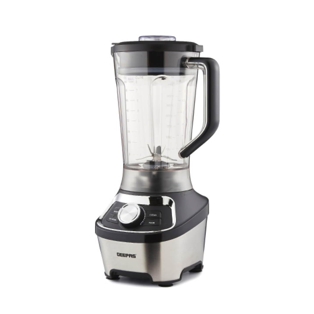 GEEPAS Electric Jug Blender Smoothie Maker, Food Jug Blender Smoothie, Ice Crush, Clean, Pulse Functions, BPA Free Tritan 1.8L Jar Smoothie Milkshake Maker Ice Crusher 1200W, Silver/Black, GSB44116UK