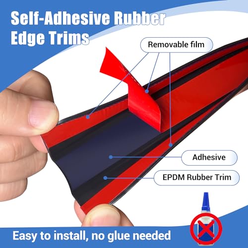 Image of Rubber Edge Trim, 1 Inch(25mm) Self Adhesive Peel and Stick Edge Guards, Flexible U Shaped Strip for Kitchen &Garbage Drawer Fronts, Cabinets, Desks and Shelfves, Black, 10Ft