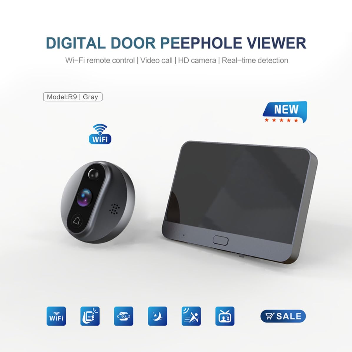 Healifty Œil de Chat Électronique Vidéo en Temps Réel, WiFi 720p et Appel