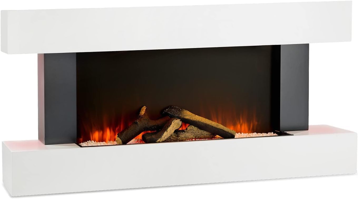 DUPI Chimenea Eléctrica Nero Pro SENZIA | 3 en 1 con Calefacción | Efecto Llama 3D Panorámica | 12 Colores Llama | App Tuya/Smart Life/Alexa | Blanco/Gris | 134x58x21cm