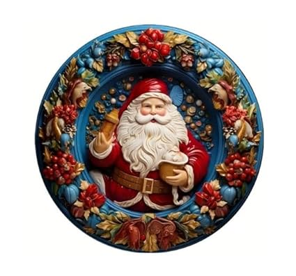 Krisah 3D Style Christmas Flat Plate Ornament, 15 cm Round, Acrylic Painted, Window/Wall Decoration, with Hanging Chain (1, Blue)