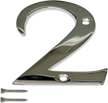 Chrome Door Numbers Screw On 3 Inch Number 2 with Screws