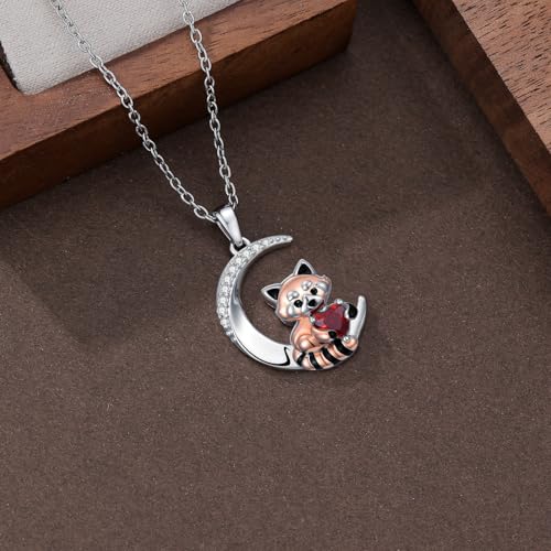 Image of PROESS Animal Birthstone Necklace 925 Sterling Silver Otter /Axolotl /Hippo /Elephant /Dachshund /Monkey /Red Panda Pendant Necklace Animal Birthstone Jewelry Gifts for Women