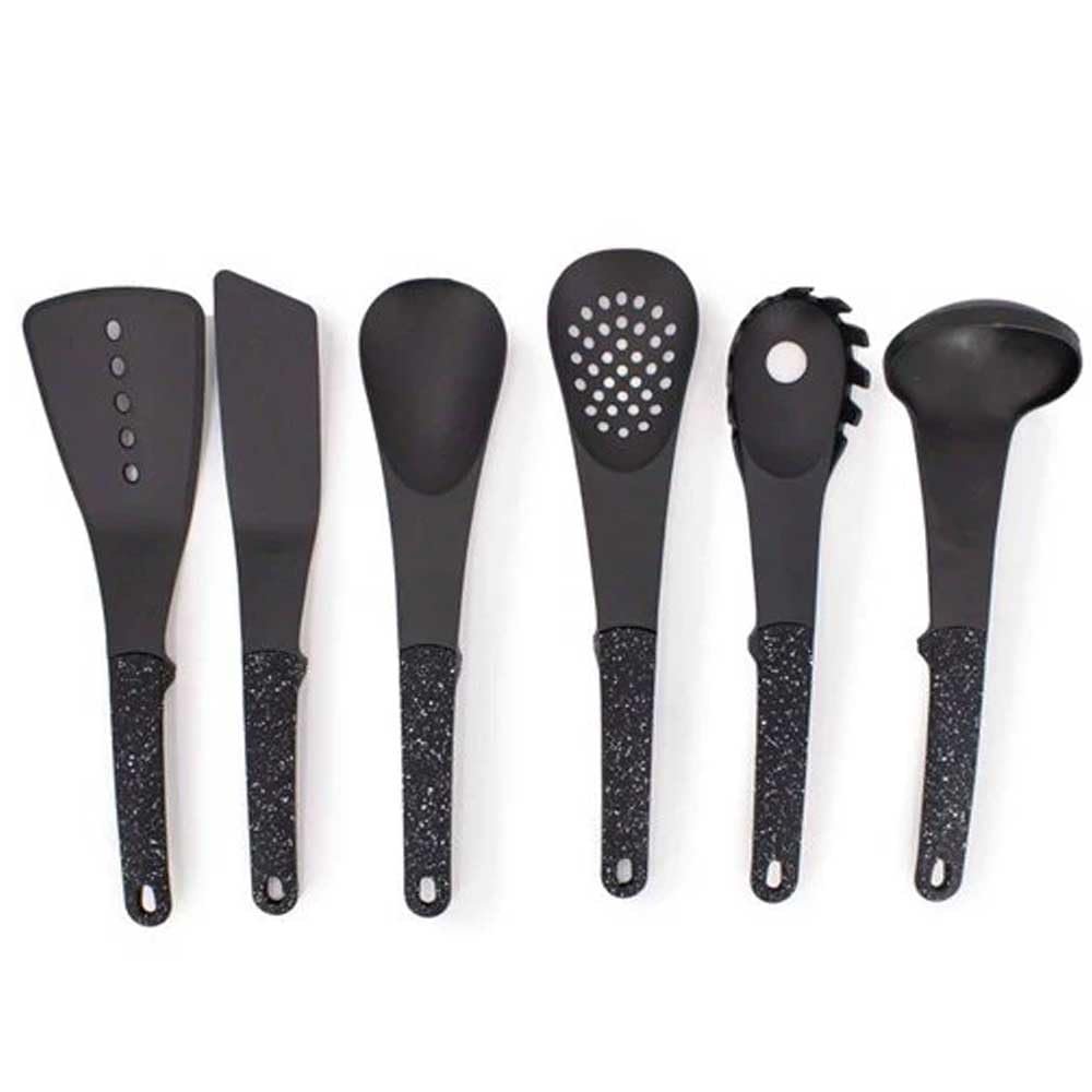Juego de 7 cucharas de cocina para uso alimentario, cuchara, espátula, cucharón, resistentes al calor, antiadherentes, para el hogar, accesorios, antiadherente, (negro)
