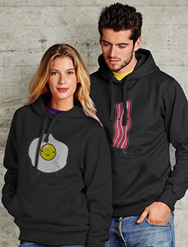 Bacon & Eggs for Him & Her Funny Matching Casples Hoodies, Bacon Preto/Ovos Vermelhos, Bacon XX-Larg