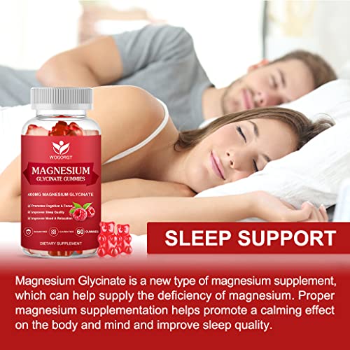 Magnesium Glycinate Gummies - 400Mg Magnesium Glycinate Gummies With 200Mg Magnesium L-Threonate Supplement For Relaxation, Cognition And Sleep Quality, Sugar Free - 60 Raspberry Gummies #TOP3