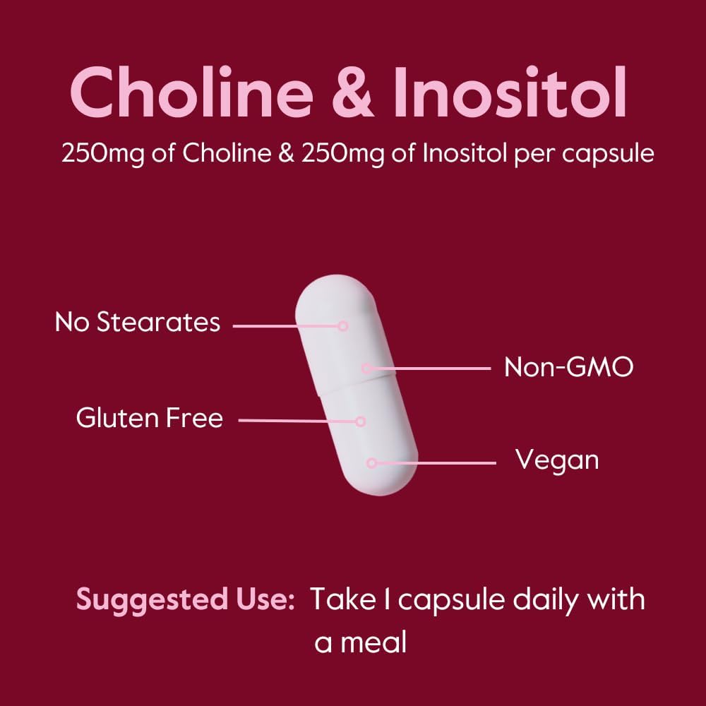 BESTVITE Choline Inositol 500mg (240 Vegetarian Capsules) (120 x 2) - No Stearates - No Dicalcium Phosphate - No Fillers - Vegan - Non GMO - Gluten Free