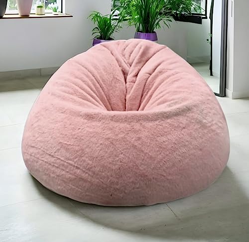 Image of New Beige Design Furry, Bean Bags with Beans Filled, Chair. Premium and Luxurious Fur Bean Bag with thermocol Balls XXXL (Beige)