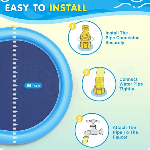 Image of Kidology Splash Pad for Kids - 58 inch Inflatable Sprinkler Water Play Mat for Toddlers & Children - Outdoor Backyard Summer Toy for Ages 3-10 - Non-Slip Splash Pool for Boys & Girls Baby Water Toys