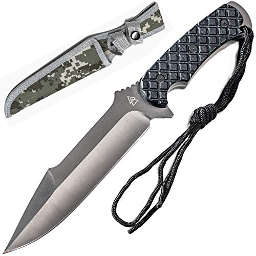 Kratos ZF3 Hunting Knife | 7" Quality Steel Fixed Blade | Outdoor | Sharp Durable Edge | Black Handle | w/Sheath