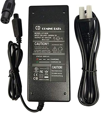 36V 2A Lithium Battery Charger 3-prong lnline connector for electric toy car electric golf cart Electric bicycles motorcycles