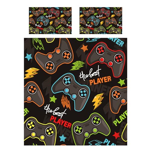 ANHOPE Gamer Duvet Cover Set Soft Lightweight 3 Piece Bedding Set including 2 Pillowcase Video Game Gamepad Controller Print Pattern Kids Boys Girls Teens Gaming Quilt Cover with Zipper Single - Image 2