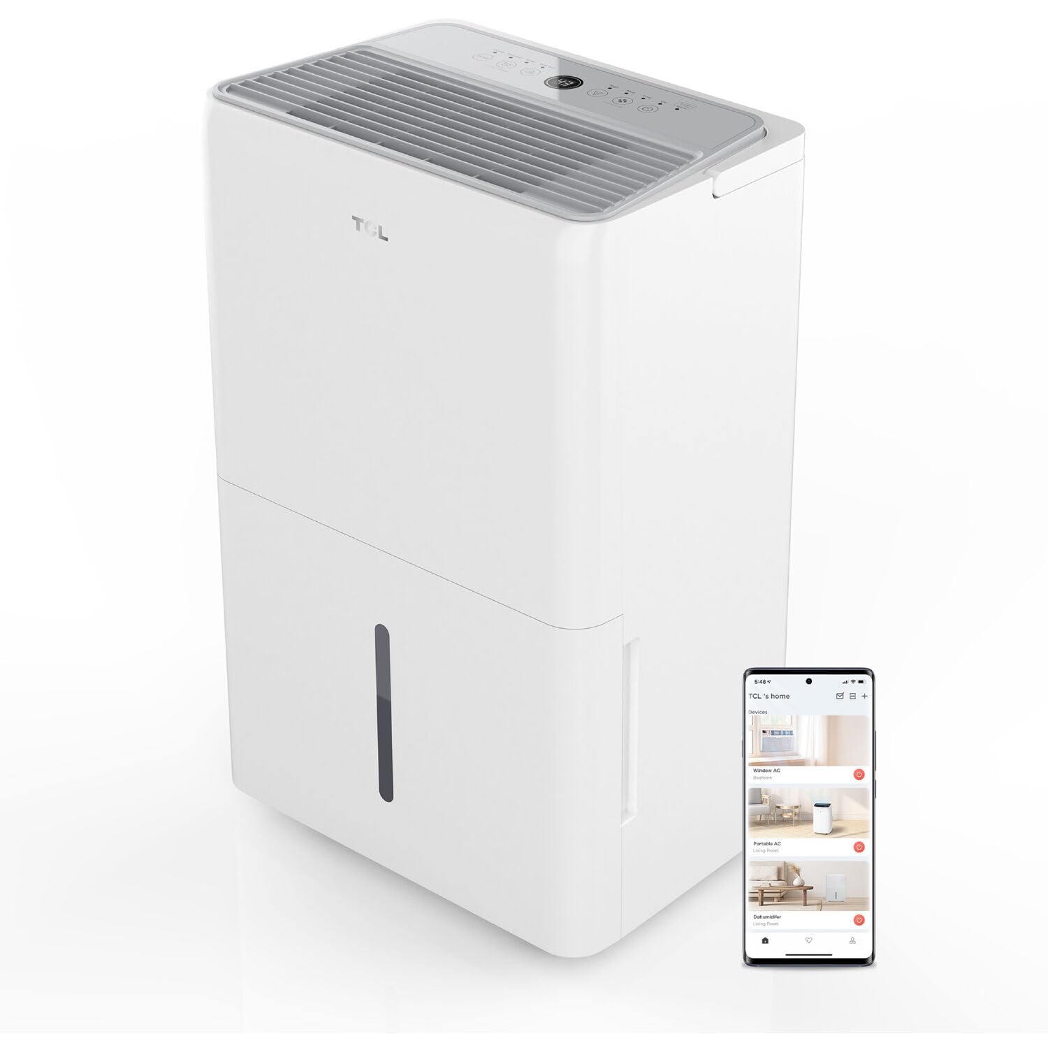 TCL 3000 Sq. Ft. Smart Dehumidifier, Energy Star Most Efficient 2024, Ultra-compact, 32 Pints Per Day, for Whole House, Basement, Bathroom & Bedroom, Compatible with Alexa/Google Assistant, (H32D44W)